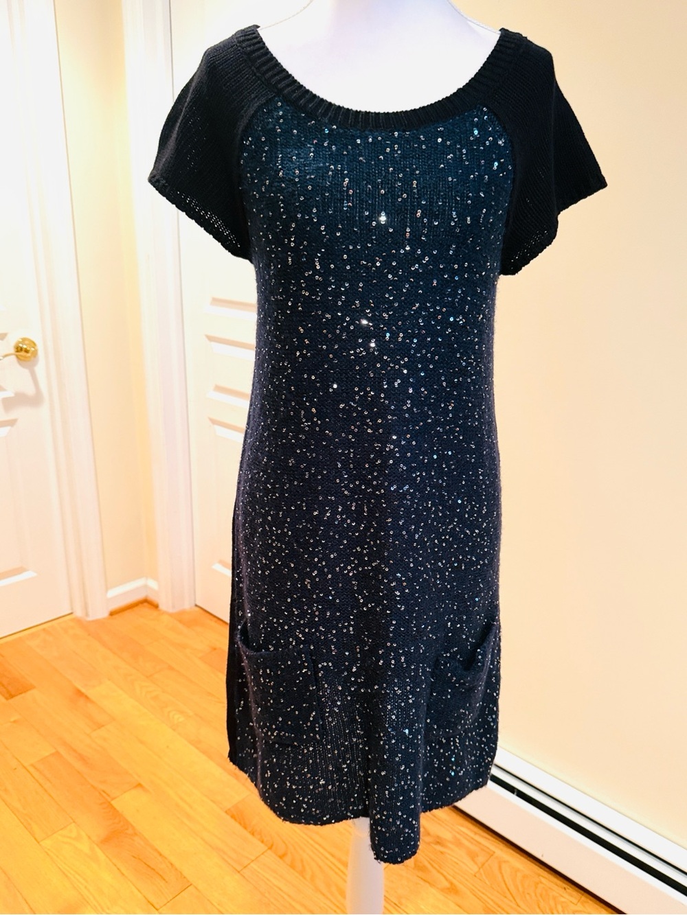 Style & Co. Black Sparkle Short-Sleeve Tunic Dress with pockets
